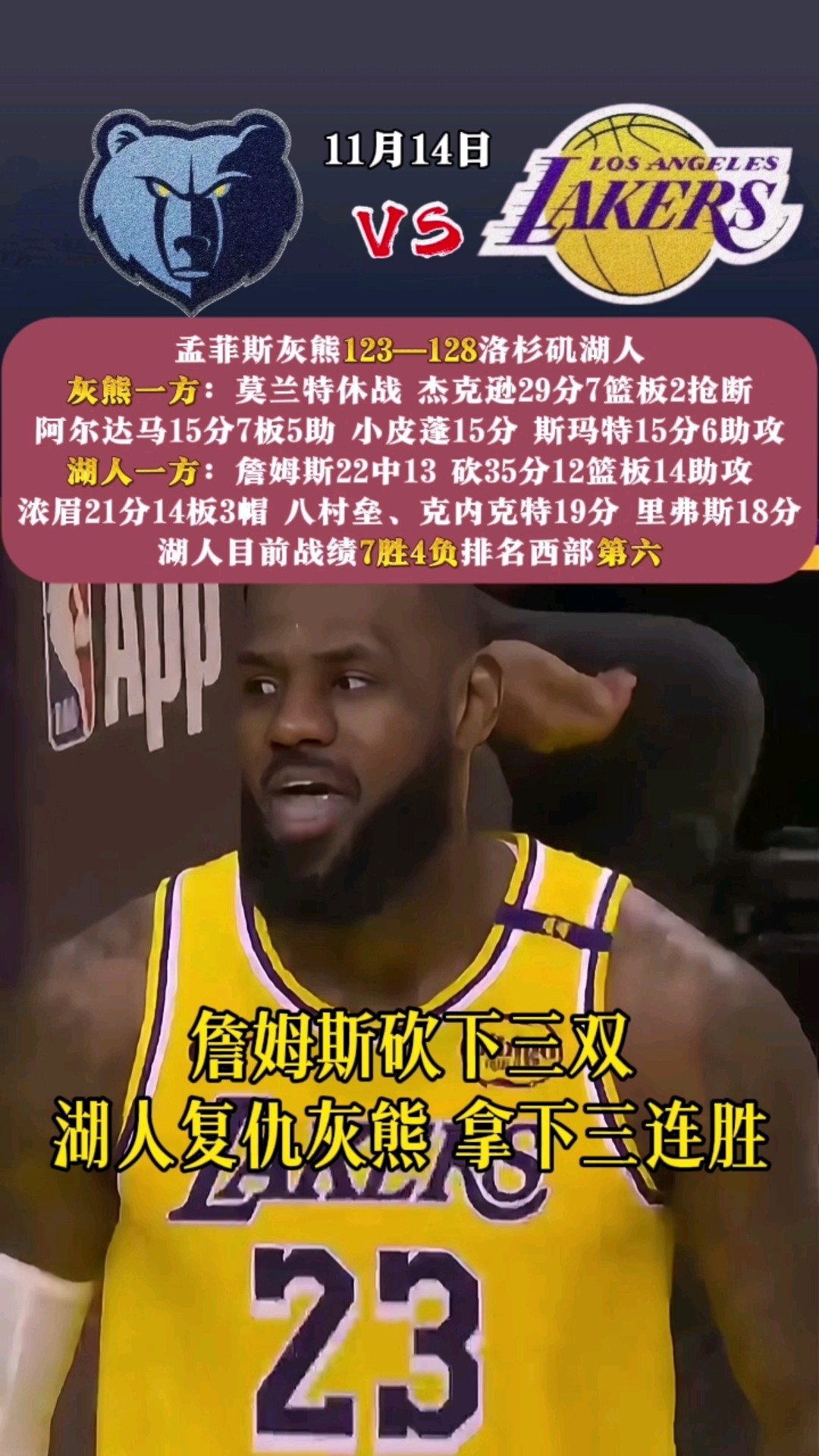 包含热火战胜灰熊，结束连败的词条